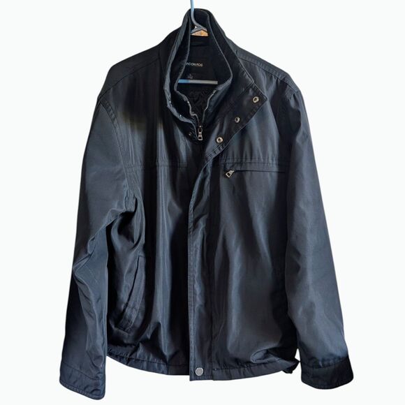 London Fog Men's Full Zip Button Quilted Lining Jacket Black Winter Warm Large - Picture 1 of 4